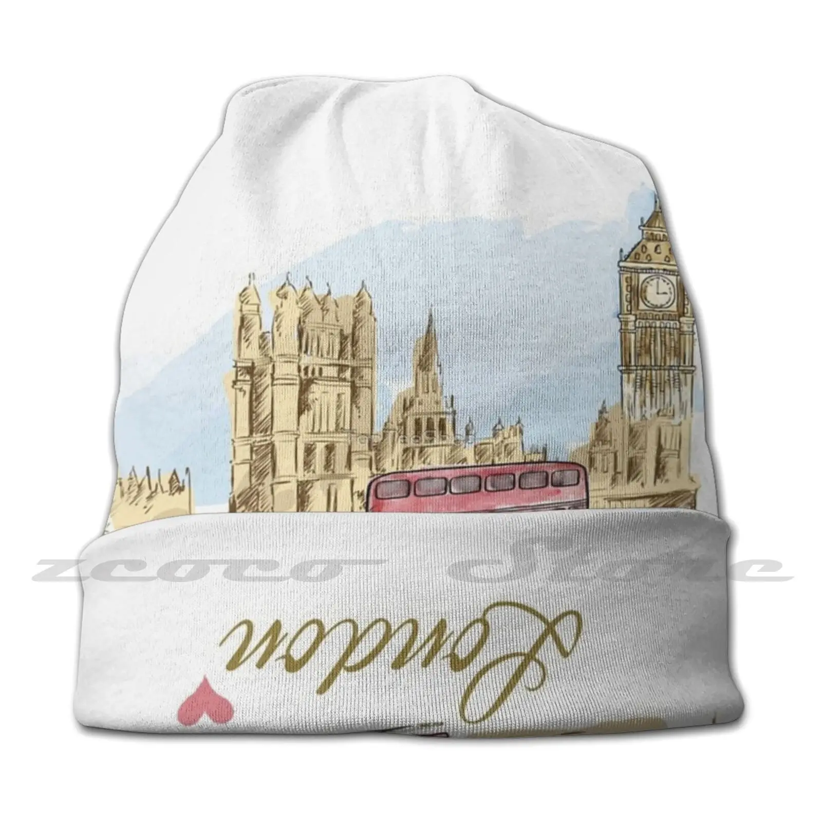 Vintage London Bridge United Kingdom Bus Retro British Souvenir Uk Big Ben Gift Knit Hat Elastic Soft Personalized Pattern