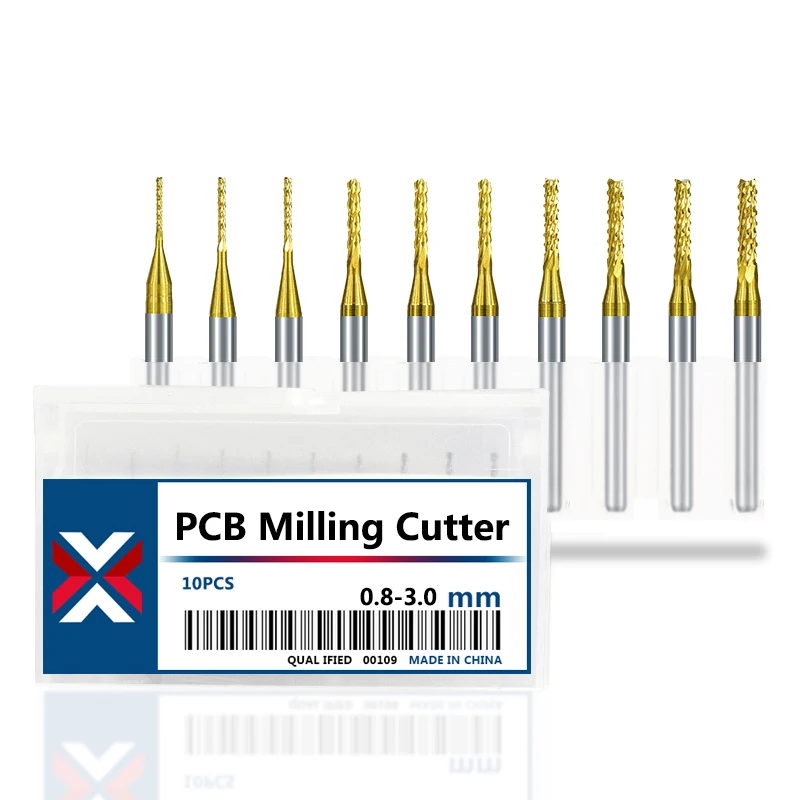 XCAN-Juego de fresas de carburo PCB, 10 piezas, 0,8-3.175mm, vástago de 3.175mm, máquina PCB, broca de grabado, molino de extremo