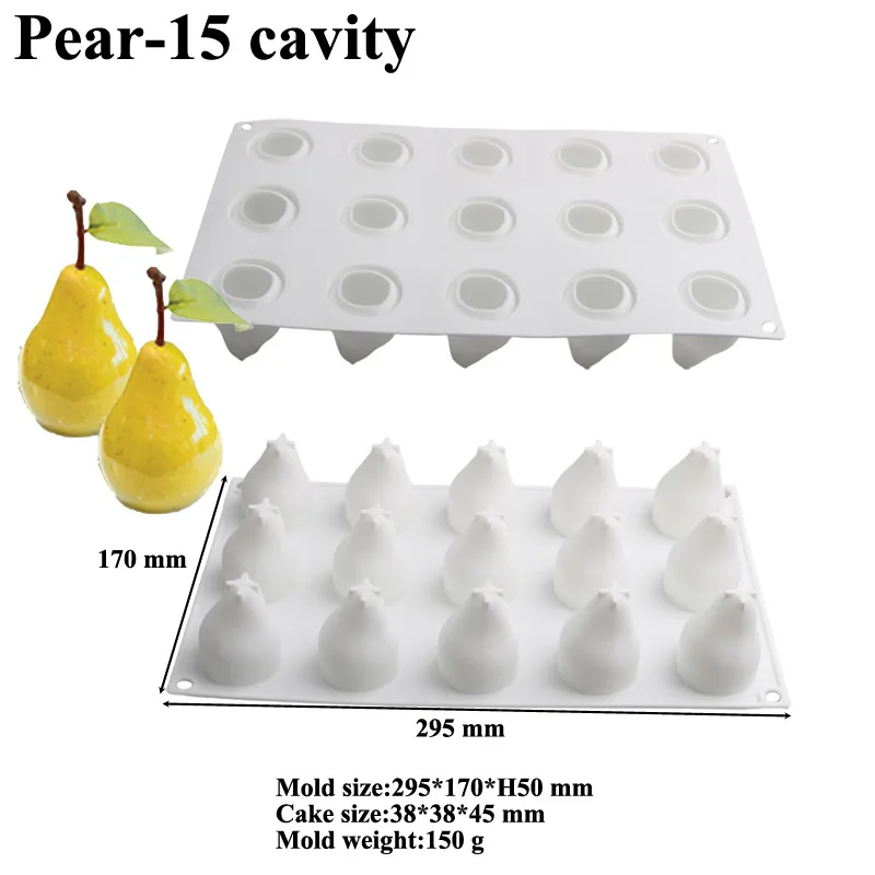 Pear Shape Silicone Cake Mold, Mousse Dessert Mould, Fruit Ice Cream Chocolate Pastry Molds, Bakeware Tool, 8 Holes, 15 Holes