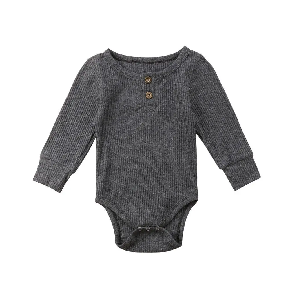 Newborn Infant Baby Girl Boy Ribbed Bodysuit Ruffle One-Pieces Solid Jumpsuit Long Sleeve Outfits Spring Sunsuit 0-24M