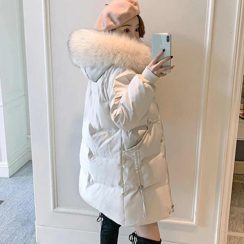 جديد الشتاء أسفل السترات القطنية النساء الثلوج ارتداء معطف موضة سميكة الدافئة معاطف منتصف طول مبطن مقنعين سترة ملابس خارجية السيدات #4