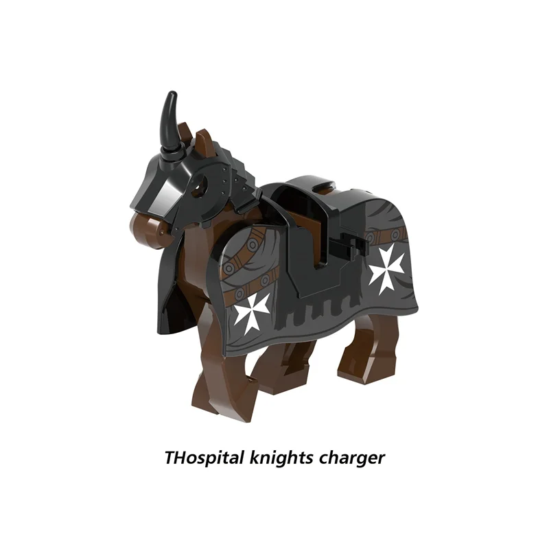 Medieval War Horse Building Block Knight Figures Mounts Soldier Accessories Helmet Shield Weapons Sword Parts Brick Toys C279