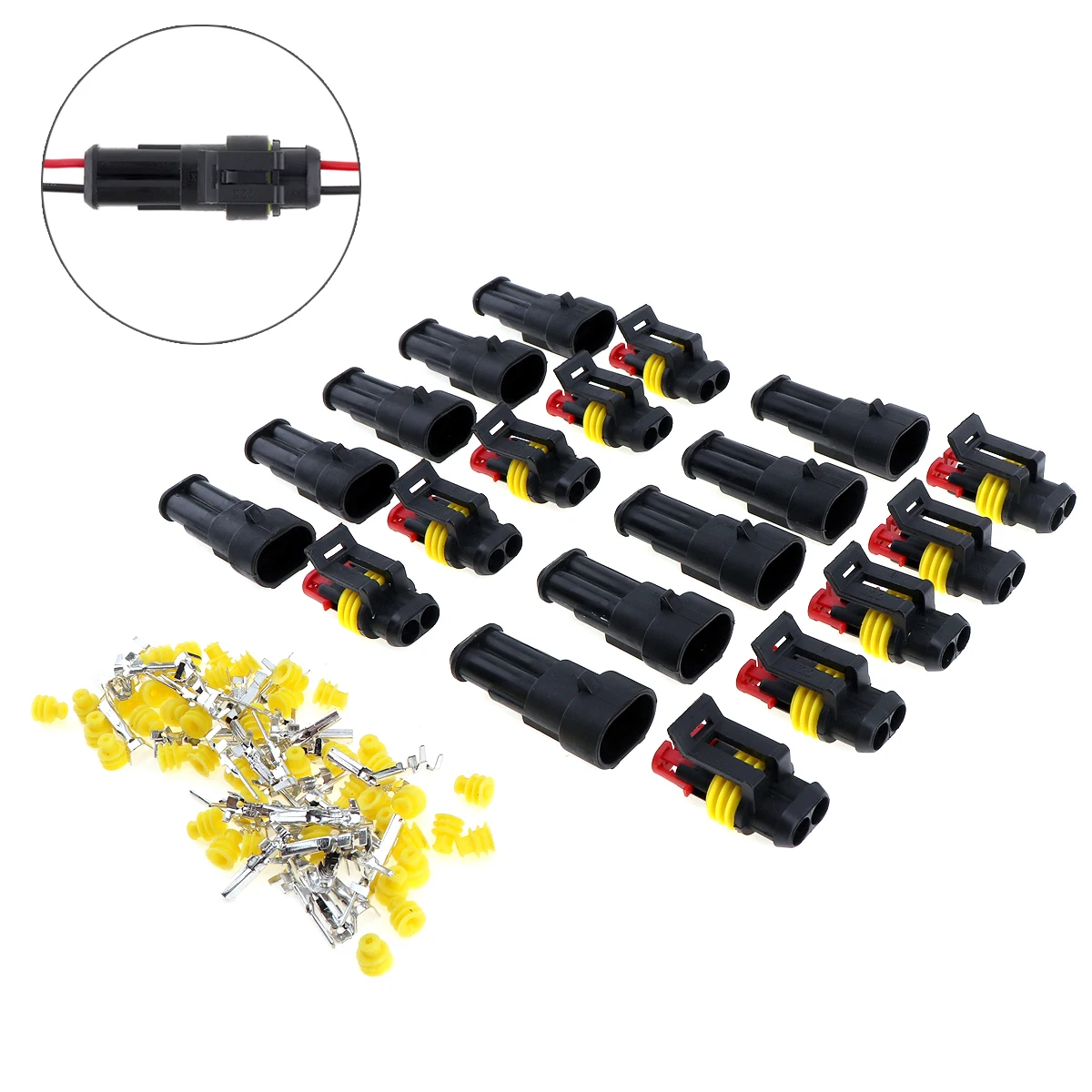 

Universal 10 Pcs 2.8 Series 2 Pin Way AMP Super Seal Waterproof Electrical Wire Connector Plug Male+Female Plug Fit for Cars