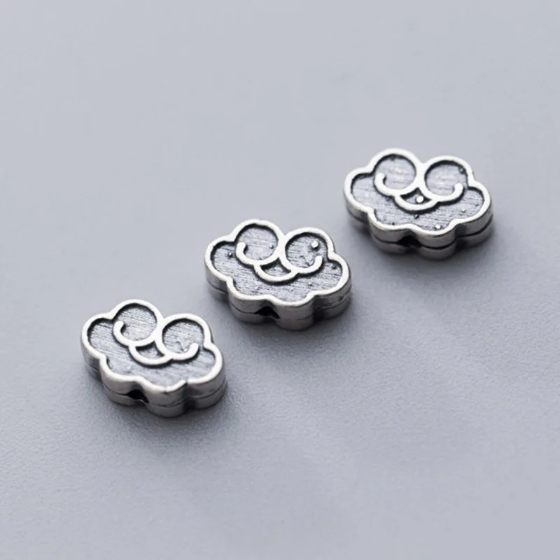 925 Sterling Silver Classic Propitious Cloud Spacer Beads 10mm Matte Finish Craftwork Charm Silver Beads DIY Jewelry Materials