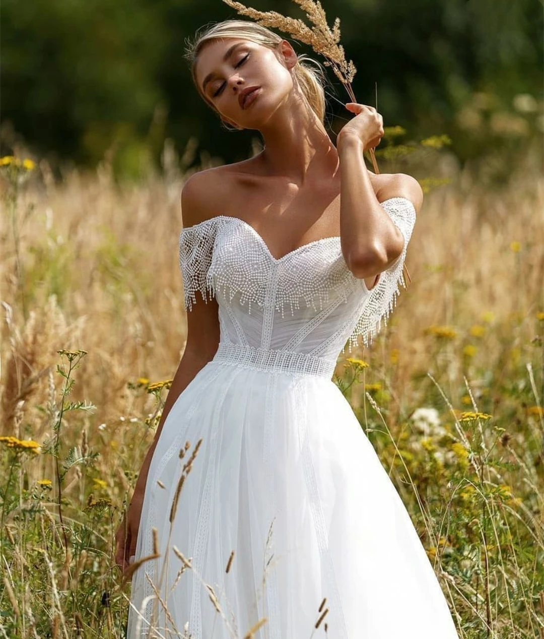 

Bohemian Lace Wedding Dress Sweetheart A-Line Backless Custom Made For Women Bridal Dress Robe De Mariée Sweep Train Sexy