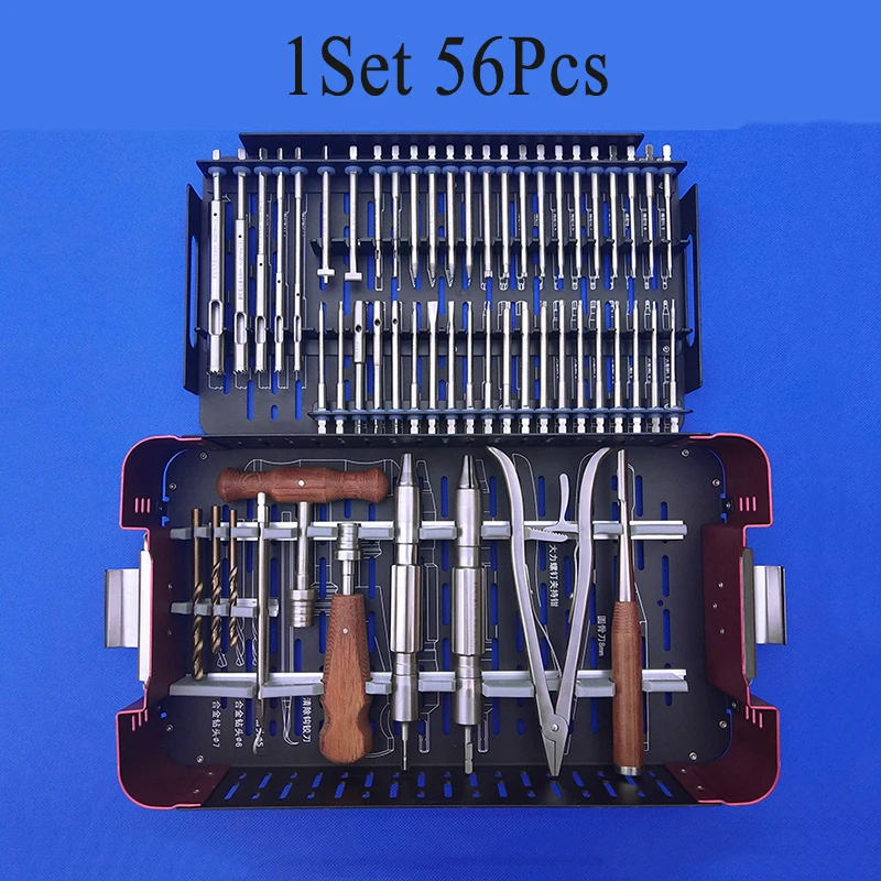 

56 in 1 Orthopedic Equipment Fixed Removal Broken Nail Extractor Trephine Plum Screwdriver Kit Stainless Steel Supplies Clinic