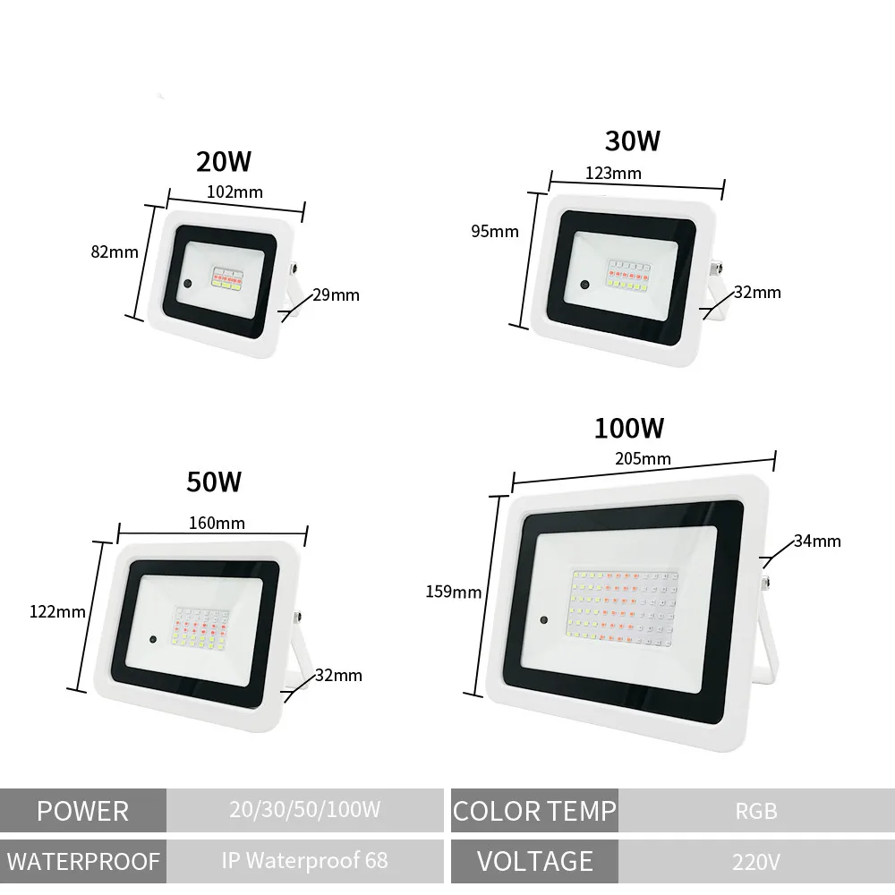 2 stücke LED RGB Flutlicht 50W 100W IP68 Außen scheinwerfer AC 220V/110V RGB Reflektor Projektor Lampe mit Farb fernbedienung