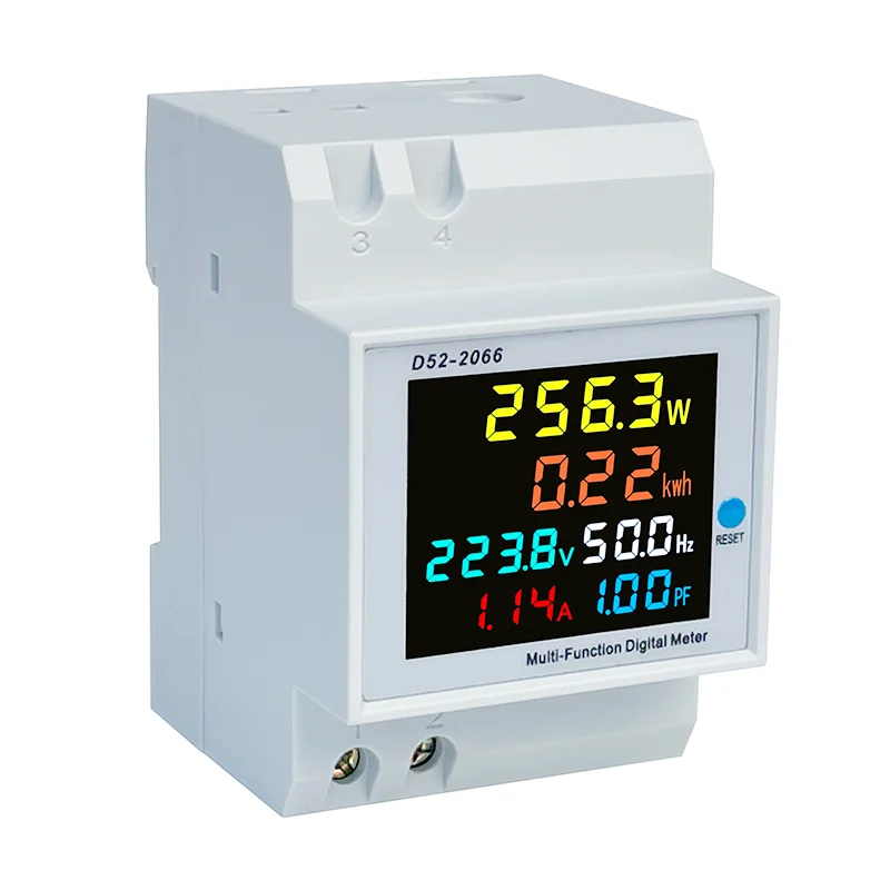 

LCD color screen rail type 220V voltage and current power frequency factor household smart energy meter D52-2066