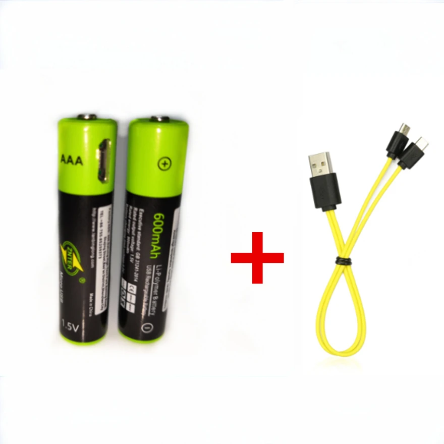 

2PCS ZNTER 1.5V AAA rechargeable battery 600mAh USB rechargeable lithium polymer battery + Micro USB cable fast charging