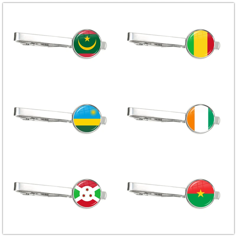 Mauritania,Mali,Rwanda,Coate d'Ivoire,Burundi,Burkina Faso National Flag Tie Clip Ornament for Male Gentleman Gift