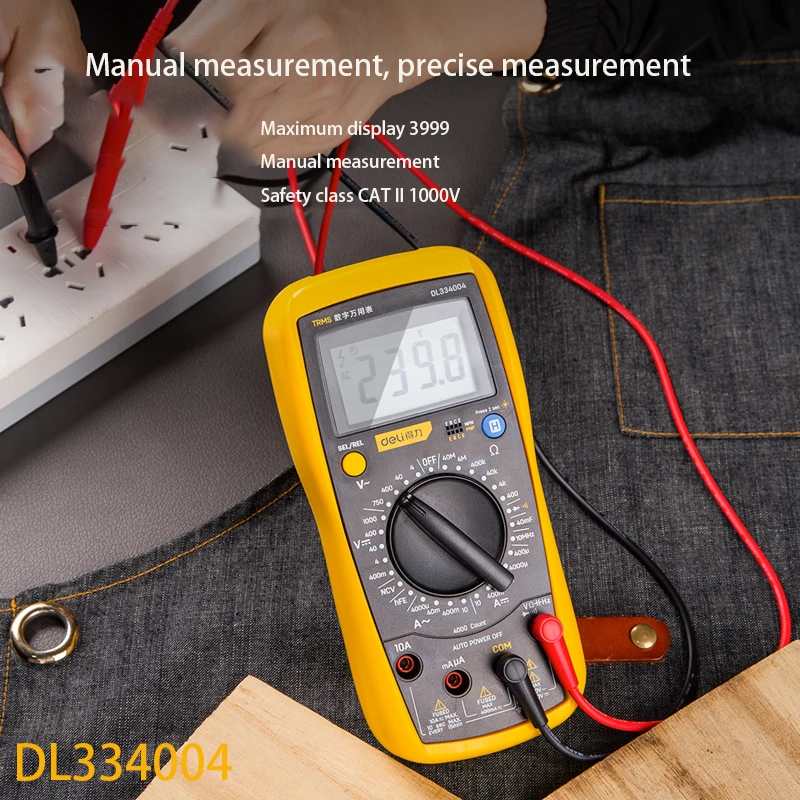 Deli DL334004 Handheld Multimeter Digitale Multimeter Handleiding Range Overbelasting Maximale Weergave 3999 Lntelligent Anti-Burn