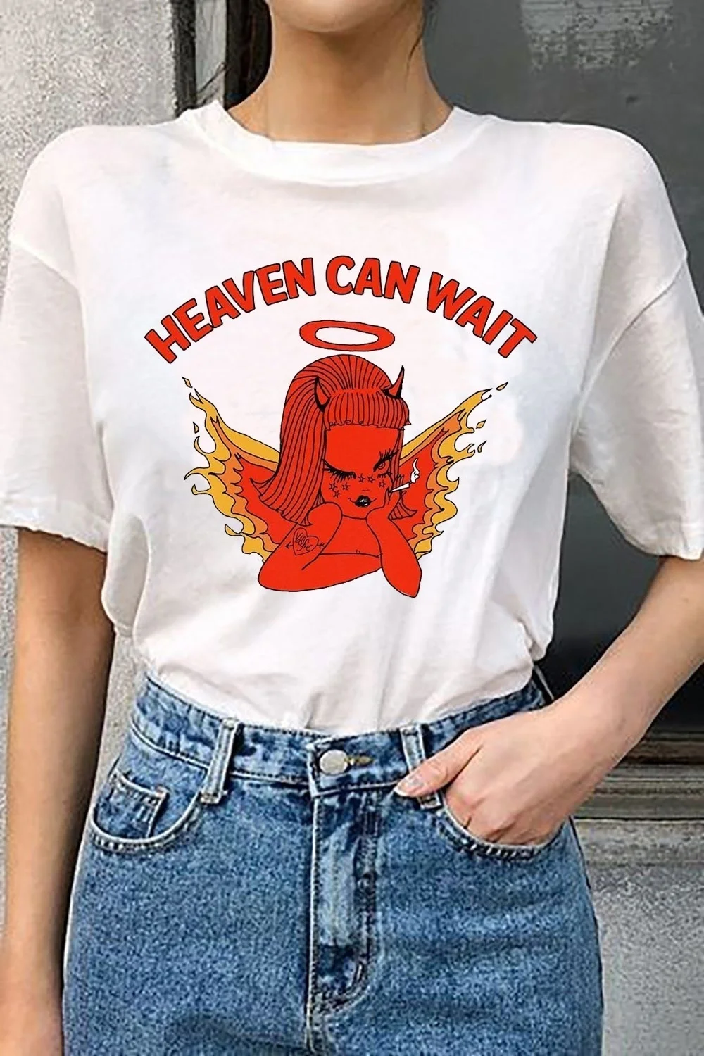 PUDO-XSX Heaven Can Wait Angel พิมพ์ผู้หญิง Tshirt Cotton สบายๆตลกเสื้อ T เลดี้ Yong สาว Top Tee