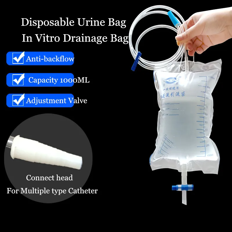 10 peças anti-backflow descartável urina saco médico pvc drenagem saco 1000ml urina coletor masculino feminino xixi ferramentas