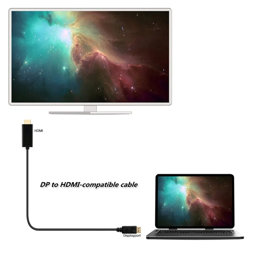 Adaptador HDMI Displayport de 1,8 M/6 pies, convertidor de puerto de pantalla de 1080P para PC, portátil, proyector, Cable DP a HDMI