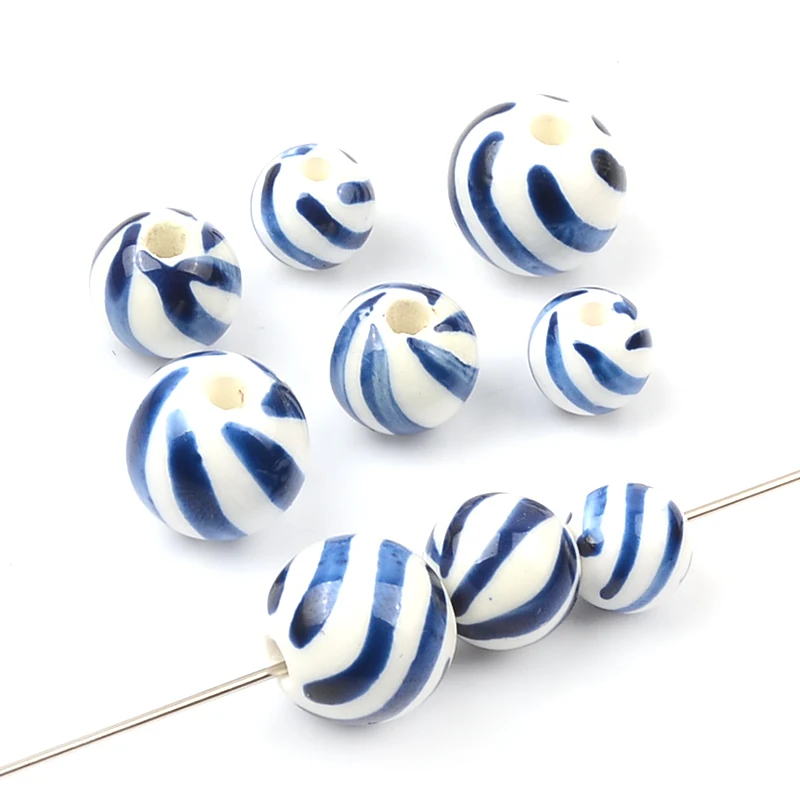 Painting Diagonal stripes (10 Pieces/Lot) 8MM 10MM 12MM Ceramic Beads Porcelain Diy Hand Made Beads Jewelry Making