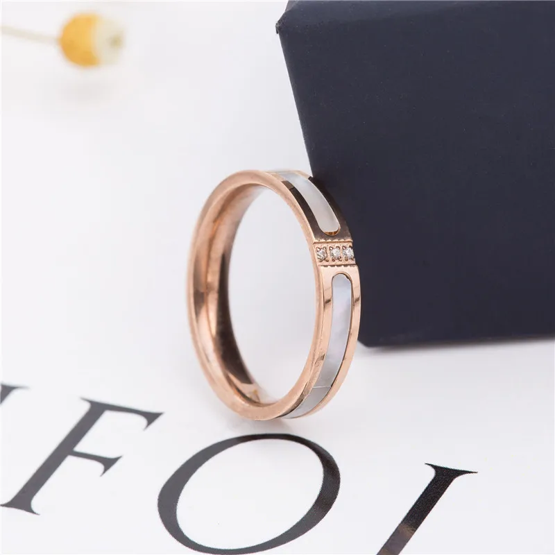 18KGP Rose Gold Color Titanium Steel Seashell Couple Rings Necklace Earrings Bracelet Women Fashion 316L Stainless Jewelry sets