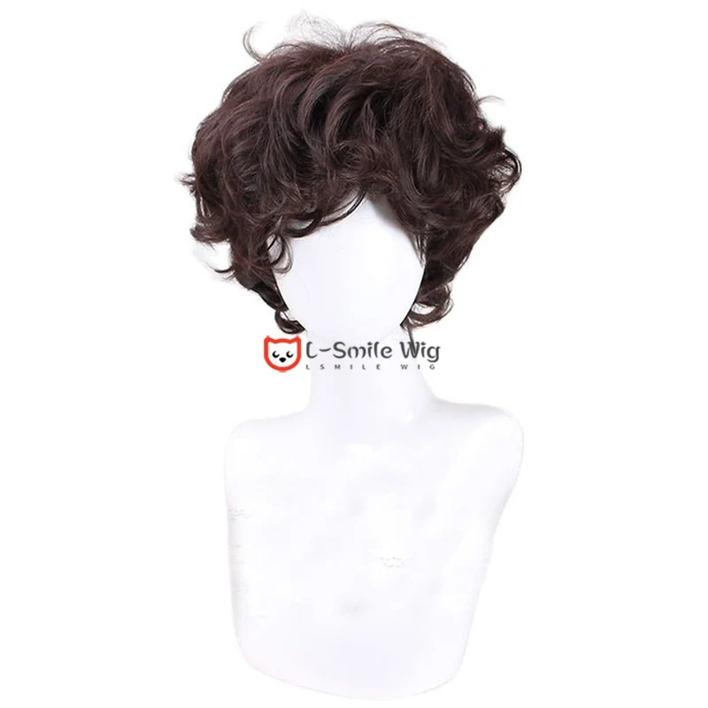 Frodo Baggins Cosplay Wig Brown Short Curly Heat Resistant Synthetic Hair Role Play Wigs + Wig Cap