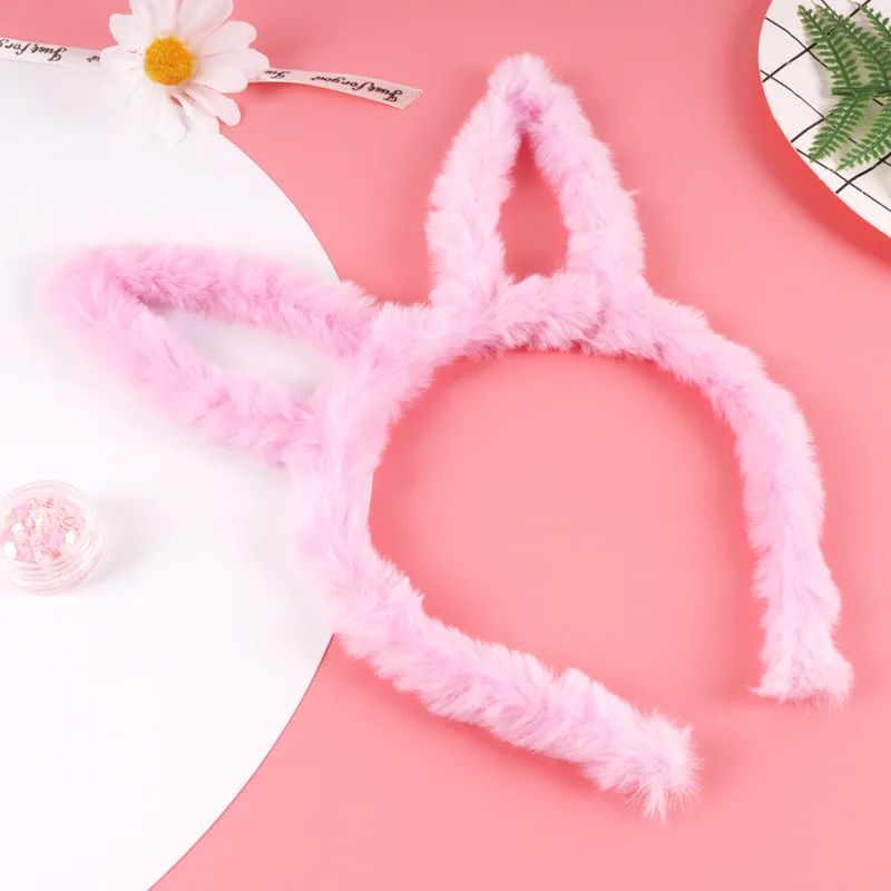 Cute Fluffy Rabbit Ears Hairbands For Women Headdress Solid Color Headband Hair Hoop Anime Cosplay Hair Band Hair Accessories