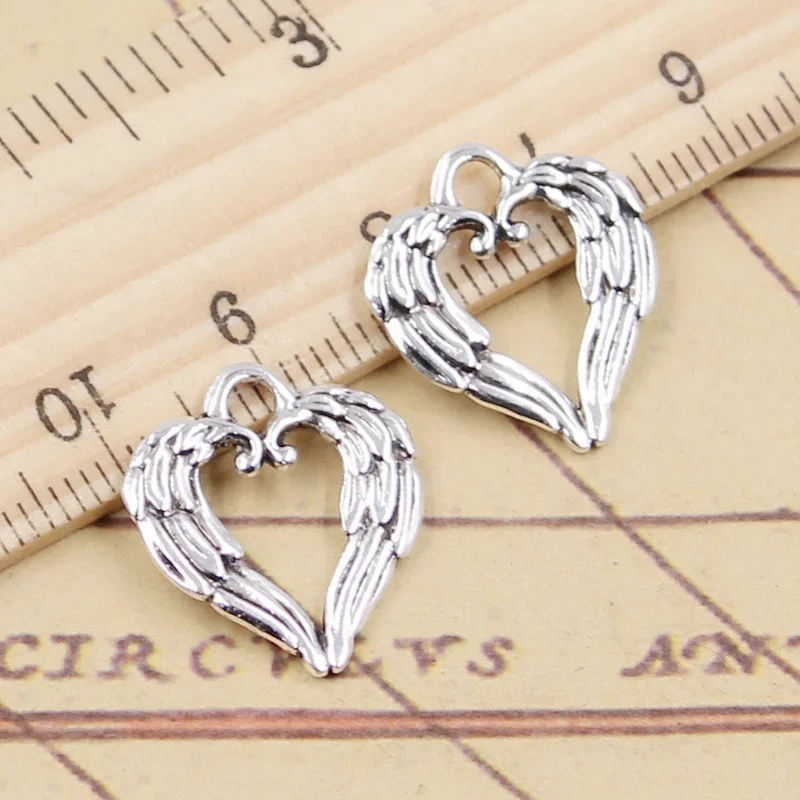 20 sztuk Charms serce Angel Wings 19x17mm tybetański srebrny kolor wisiorki antyczna biżuteria Making DIY Handmade Craft