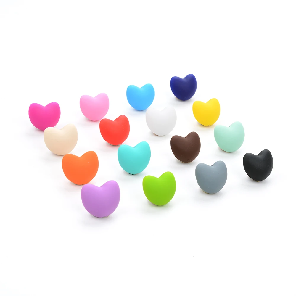 LOFCA 10pcs Heart Shape Loose Silicone Beads Baby Teether Toy Soft Chew Teething BPA Free Teething Beads Charms Newborn Nursing