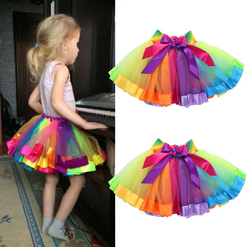 Fashion 0-8Y Girls Kids Baby Xmas Rainbow Tutu Skirt Party Costume Fancy Tutu Pettiskirt Tulle Mini Skirt