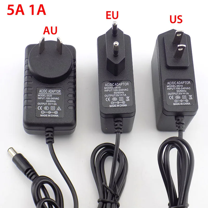 Adapter DC 5V 1A 2A AC / DC Converter Power 5 V Volt Power Supply Charger DC US EU AU Plug 5.5mmx2.1mm For LED Strip Lamp