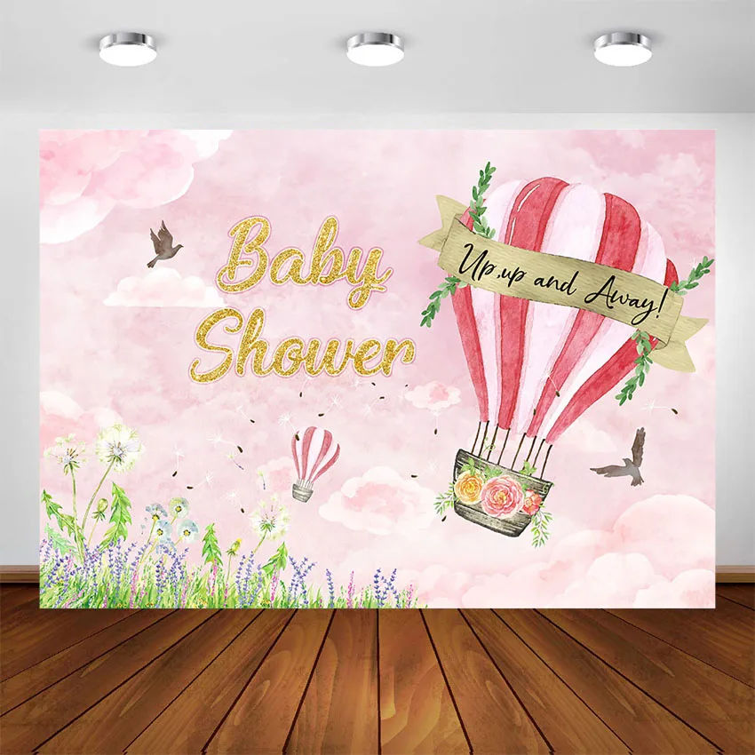 Hot Air Balloon Baby Shower Photography Backdrops Up Up and Away Baby Girl Boy Party Decorations Customize Photo Background