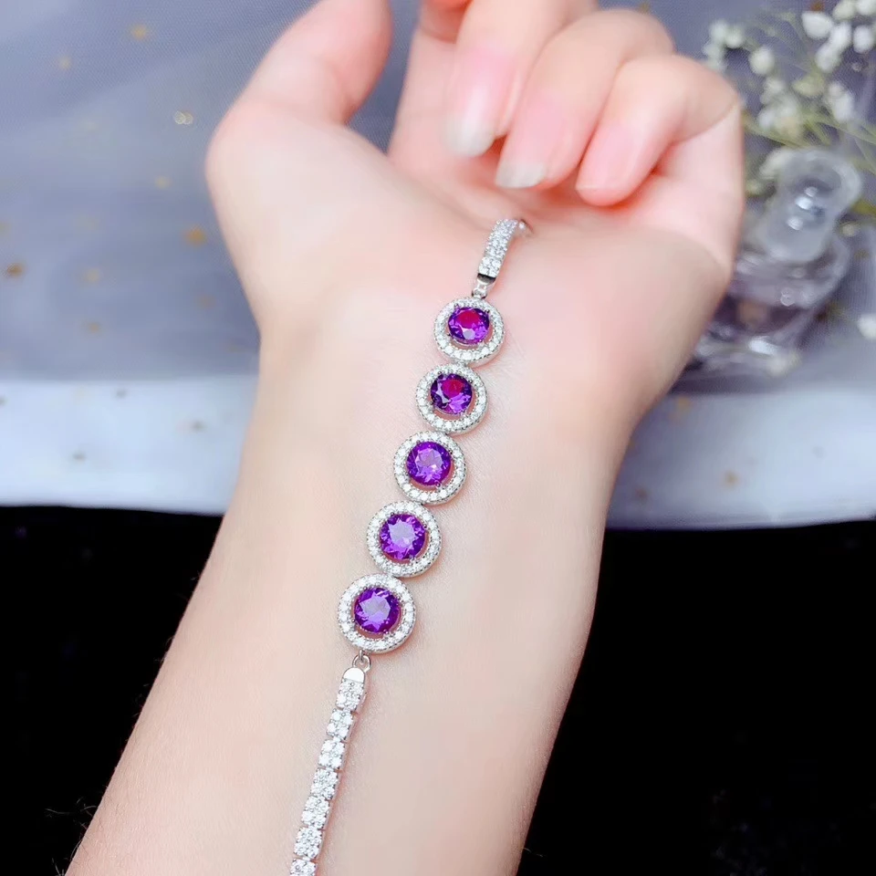 KJJEAXCMY Fine Jewelry 925 Sterling Silver inlaid Amethyst women gemstone hand bracelet luxury