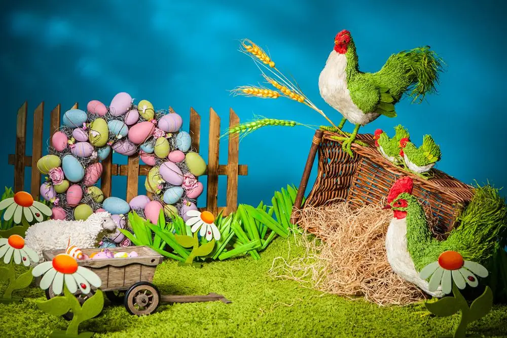 كابيسكو عيد الفصح خلفيات للتصوير الفوتوغرافي الدجاج العشب الأطفال الوليد استحمام الطفل حفلة عيد ميلاد الربيع زهرة خلفية الصورة