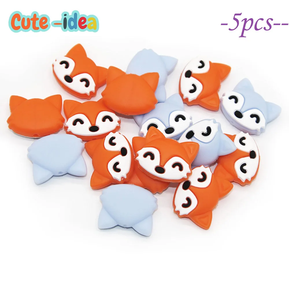 

Cute-idea 5pcs Baby Animal Silicone Teethers Fox Beads Baby Teething Product DIY Baby Pacifier Chains Toy Accessories BPA Free