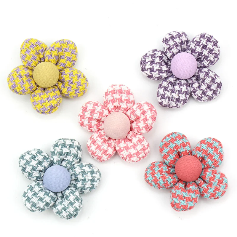 15Pcs 4cm Handmade Flowers Padded Appliques For DIY Headwear Hairpin Clothing Patches Crafts Decor Ornament Accessories