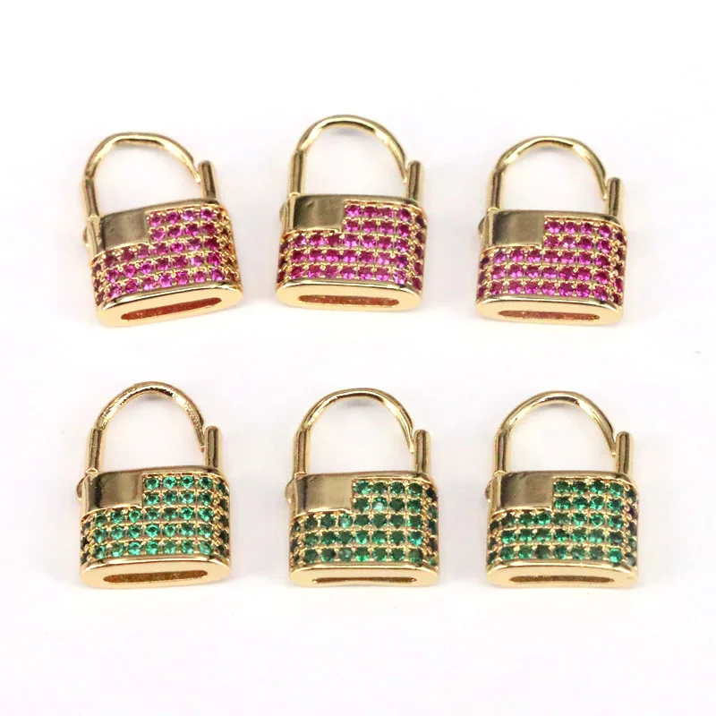 

10Pcs, Gold Color zircon Lock Pendants CZ Micro Pave for Necklace Earring Fashion Padlock Charms Findings