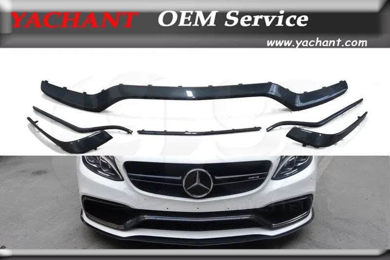 Car-Styling Carbon Fiber Front Lip & Canards 4Pcs Fit For 2015-2016 MB W205 C63 OEM Front Bumper Middle Insert Garnish Kit