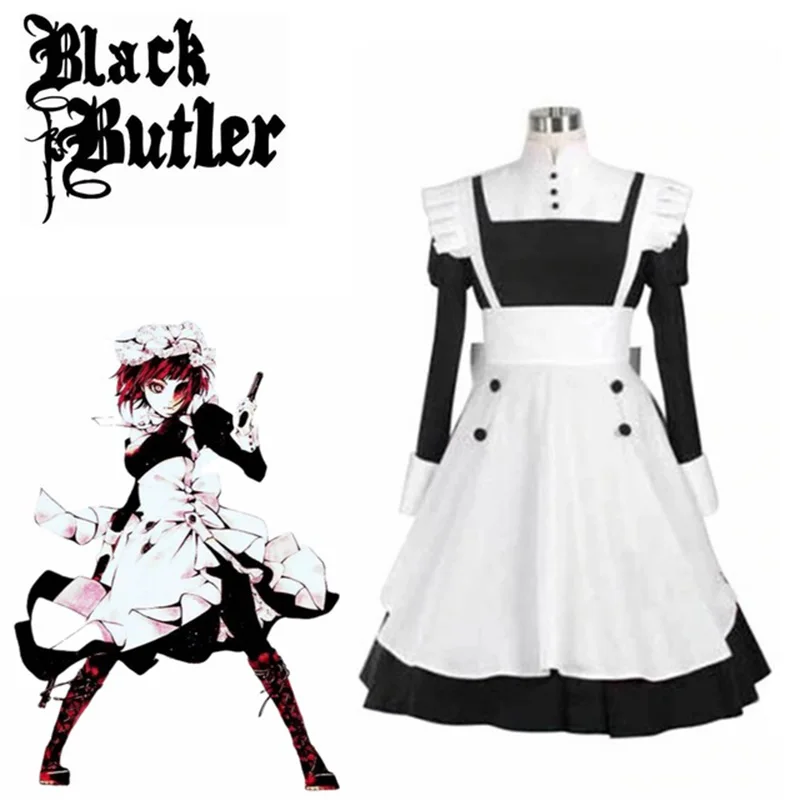 anime Black Butler Kuroshitsuji Mey Rin Cosplay Costume Custom Made Cosplay costumes + Apron For Halloween Party & wigs & shoes