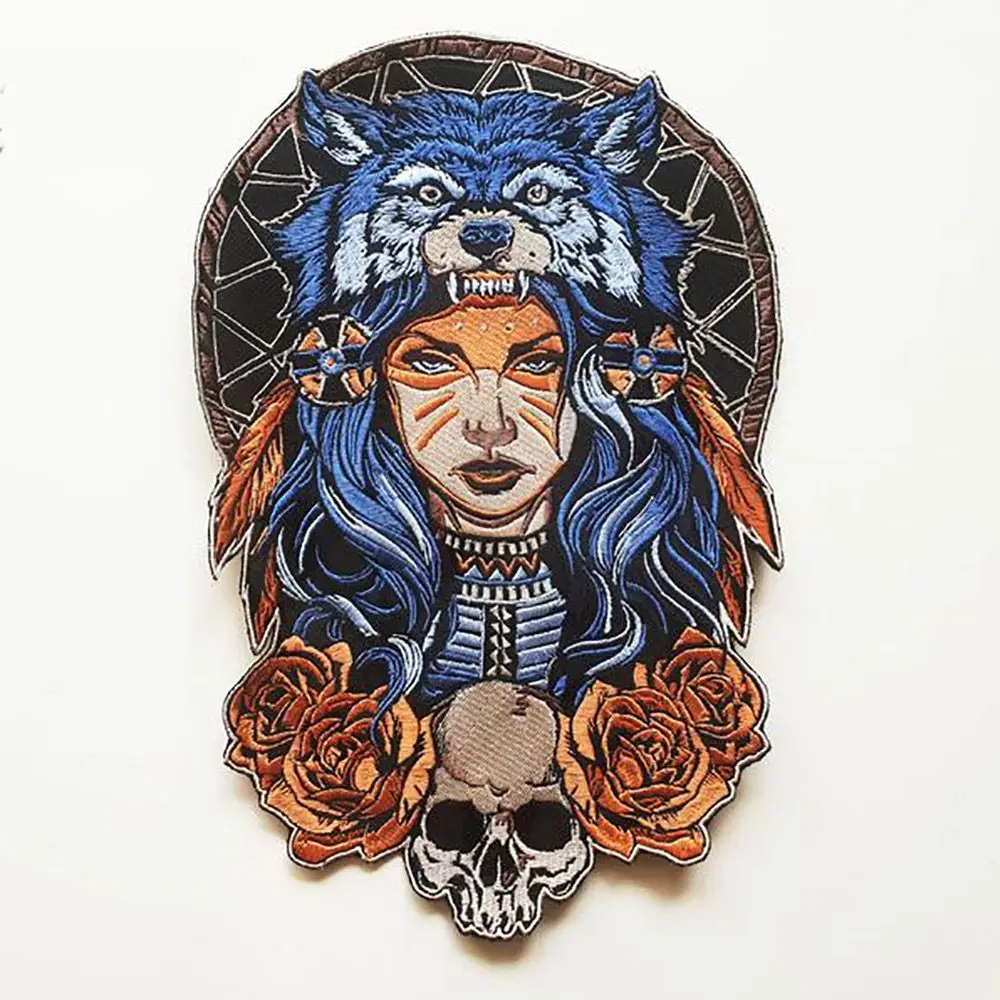 Wold head flower skull patches badges applique 10.6\