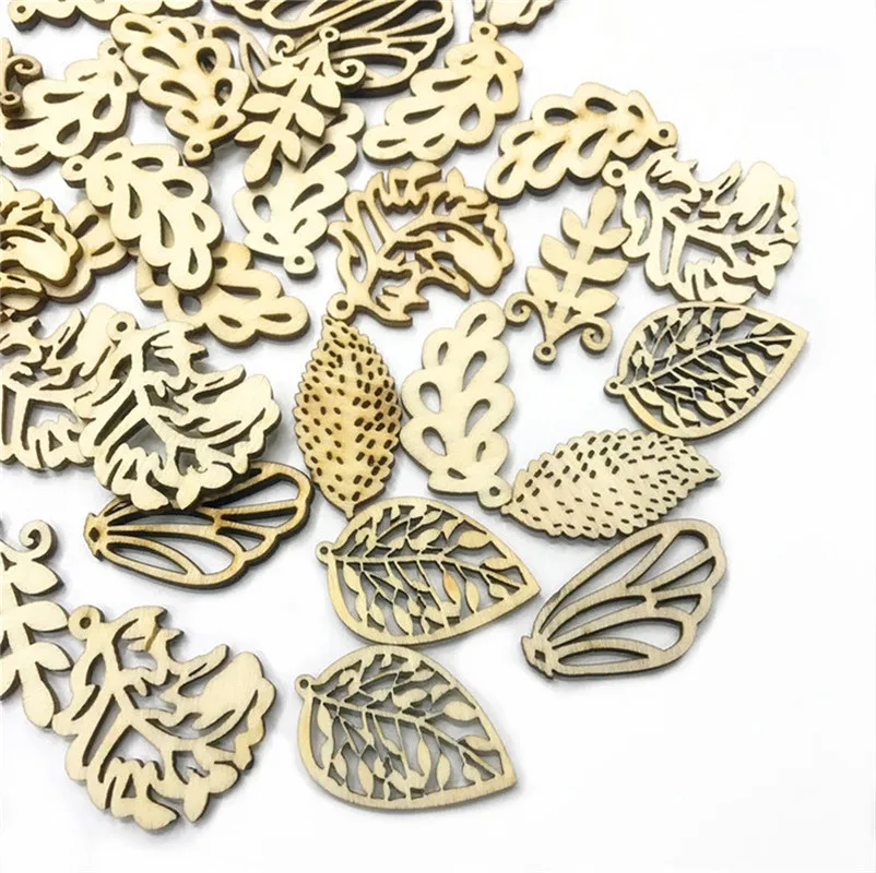 

200PCS 50MM Mixed Wooden Embellishments Laser Cut Blanks Slices Flower Shapes Nature Decorations for Kids DIY Embellishment