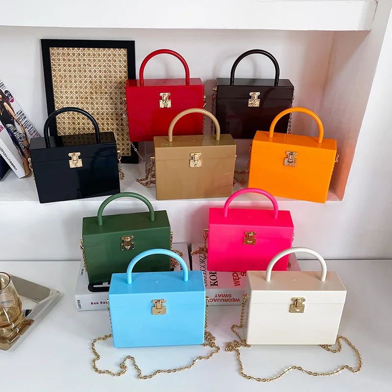 Acrylic Box Style Purses and Handbags for Women Candy Color Top Handle Party Female Clutch Crossbody Chain Shoulder Bag Designer