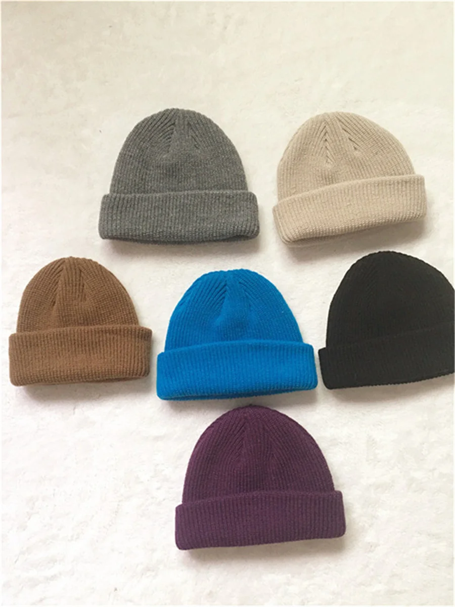 New Fashion Men\'s Beanie Winter Knit Hat Boy Skullcap Sailor Cap Cuffs Retro Navy Short Hat Solid Color Unisex Autumn Warm Cap