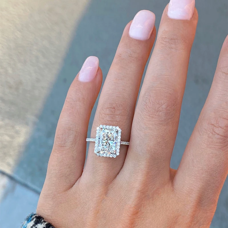 Huitan Hot Rectangular Cubic Zirconia Ring for Women Simple Geometric Square Shaped Finger Rings Wedding Bands Fashion Jewelry