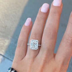 Huitan Hot Rectangular Cubic Zirconia Ring for Women Simple Geometric Square Shaped Finger Rings Wedding Bands Fashion Jewelry