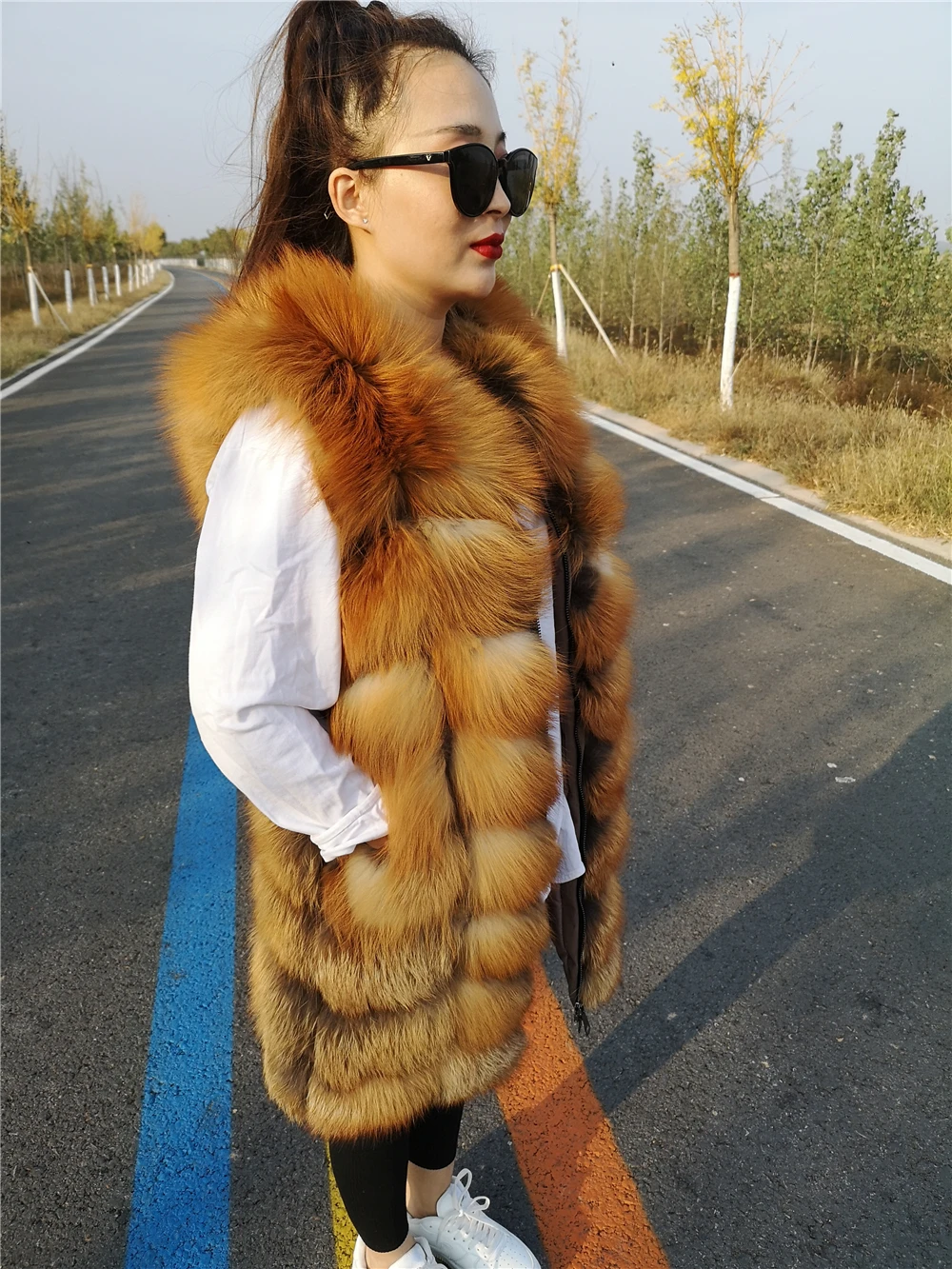 Red Fox Fur Vest for Women, Plus Size, High Quality, Luxury, Silver Fox Fur, Long Vests, Winter