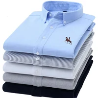 Camisa Oxford de algodón S ~ 6XL para hombre, camisas informales a rayas a cuadros de manga larga, camisa de trabajo con botones de ajuste Regular y bolsillo para hombre