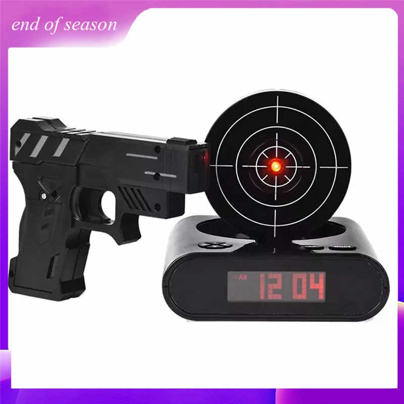 

New Arrival Gun Alarm Clock Electronics Desk Clock Digital Gadget Target Laser Shoot For Children's Alarm Clock Table Awakening