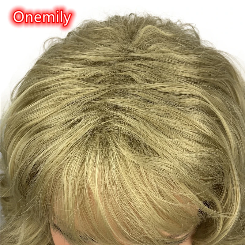 Onemily Medium Length Wavy Wave Curly Heat Resistant Synthetic Hair Wigs for Women Girls with Side Bangs Party Evening Out