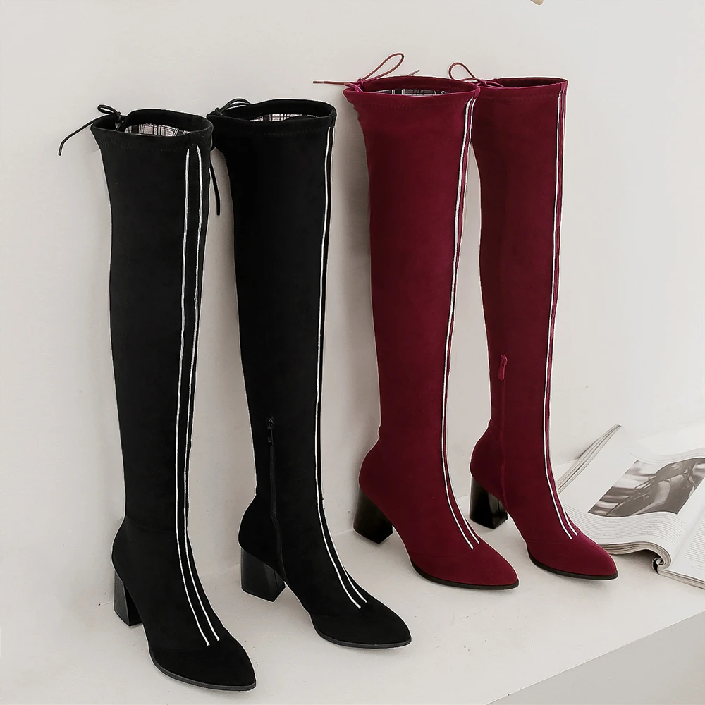 Plus Size 34-48 2020 New Shoes Women Boots Black Over The Knee Boots Sexy Female Autumn Winter Fashion Thigh High Heels Boots