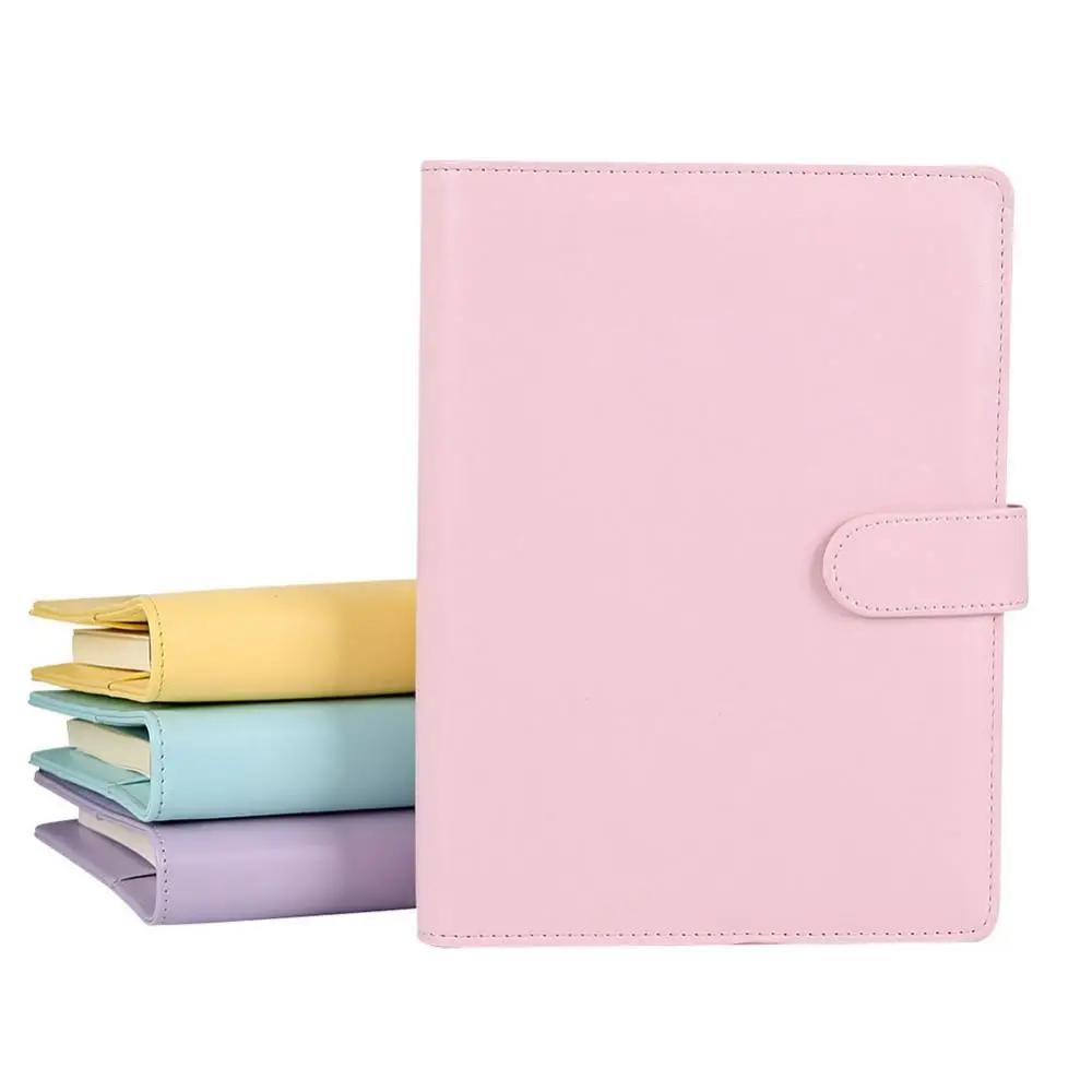 Macaron Color A5 A6  Binder PU-Clip-on Notebook Leather Loose Leaf Notebook Cover Notebooks Journal Office Stationery Supplies