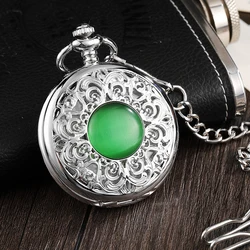 Antique Emerald Mechanical Pocket Watch Men Vintage Steampunk Fob Clock Male Necklace With Chain For Boy Girls Gift