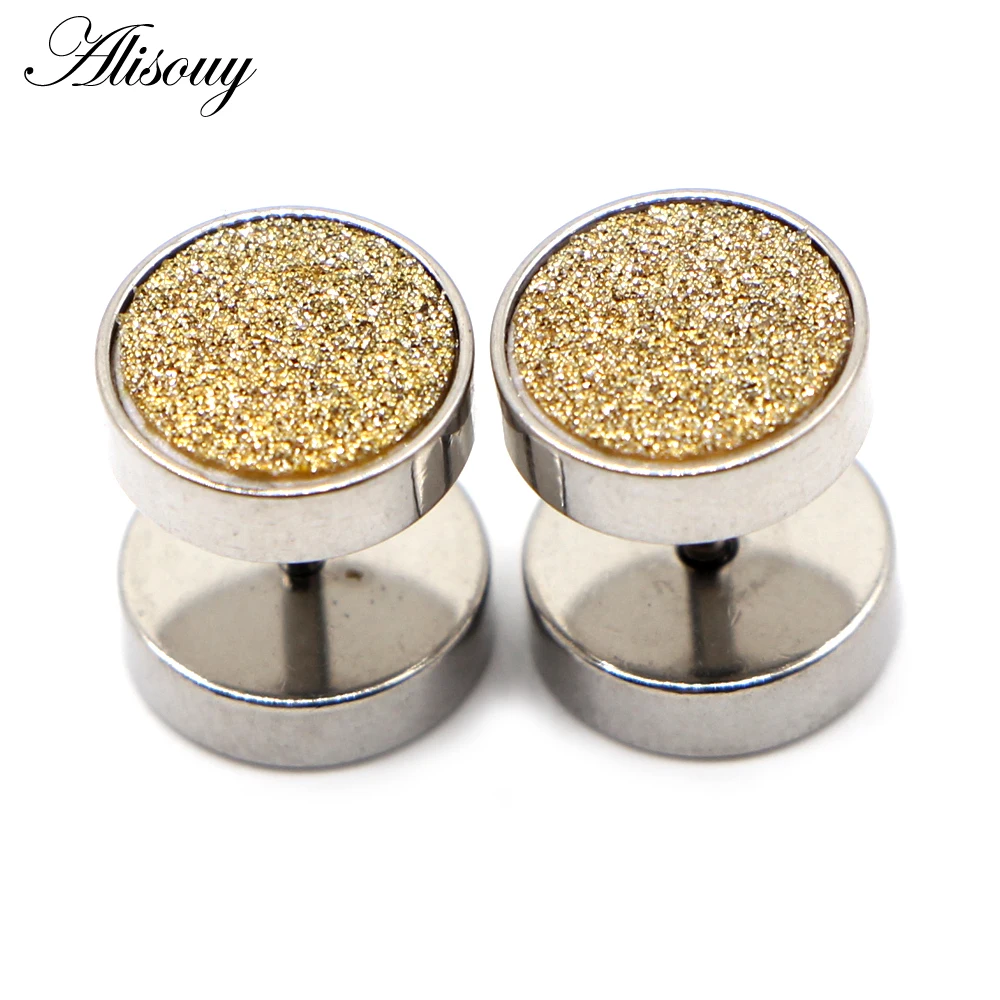 Alisouy 2pcs Frosted Punk Stud Earrings Unisex man Woman Earrings Round Barbell Ear Stud Fashion Ear Piercing Jewelry Fake Plug