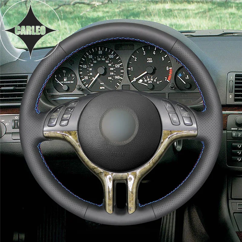 

Car Steering Wheel Cover for BMW E46 318i 325i 330ci E39 X5 E53 Z3 E36 E37 E38 Genuine Black Leather Stitching Customize Holder