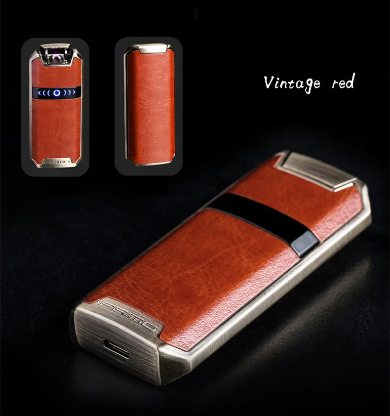 Arc Electronic USB Recharge Luxury Metal Leather Electric  Lighter For Friend Birthday Wedding Gift Father